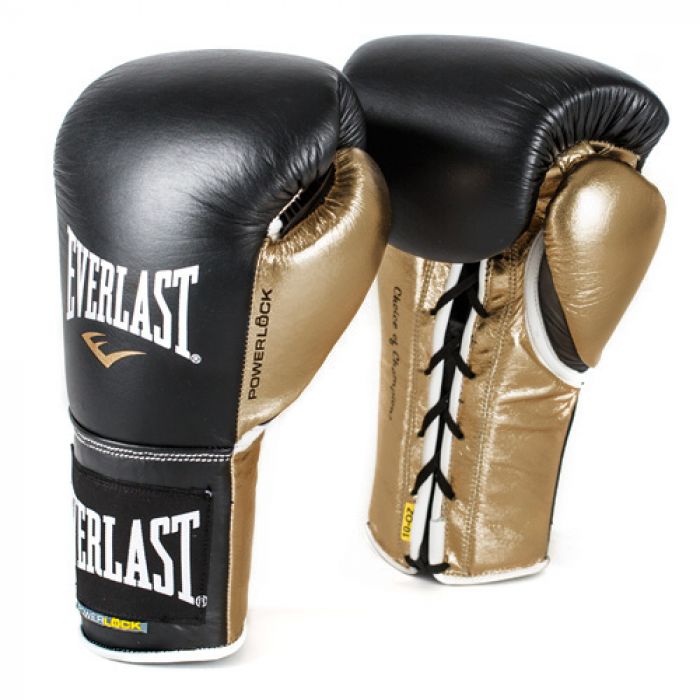 Powerlock Pro Fight Boxing Gloves Black Gold 